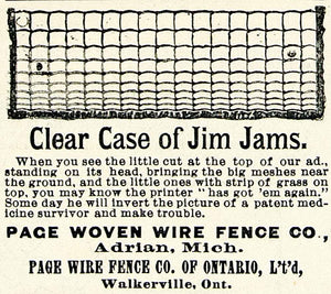 1893 Ad Page Woven Wire Fence Case Jim Jams Farming Metal Enclosure Adrian CCG1