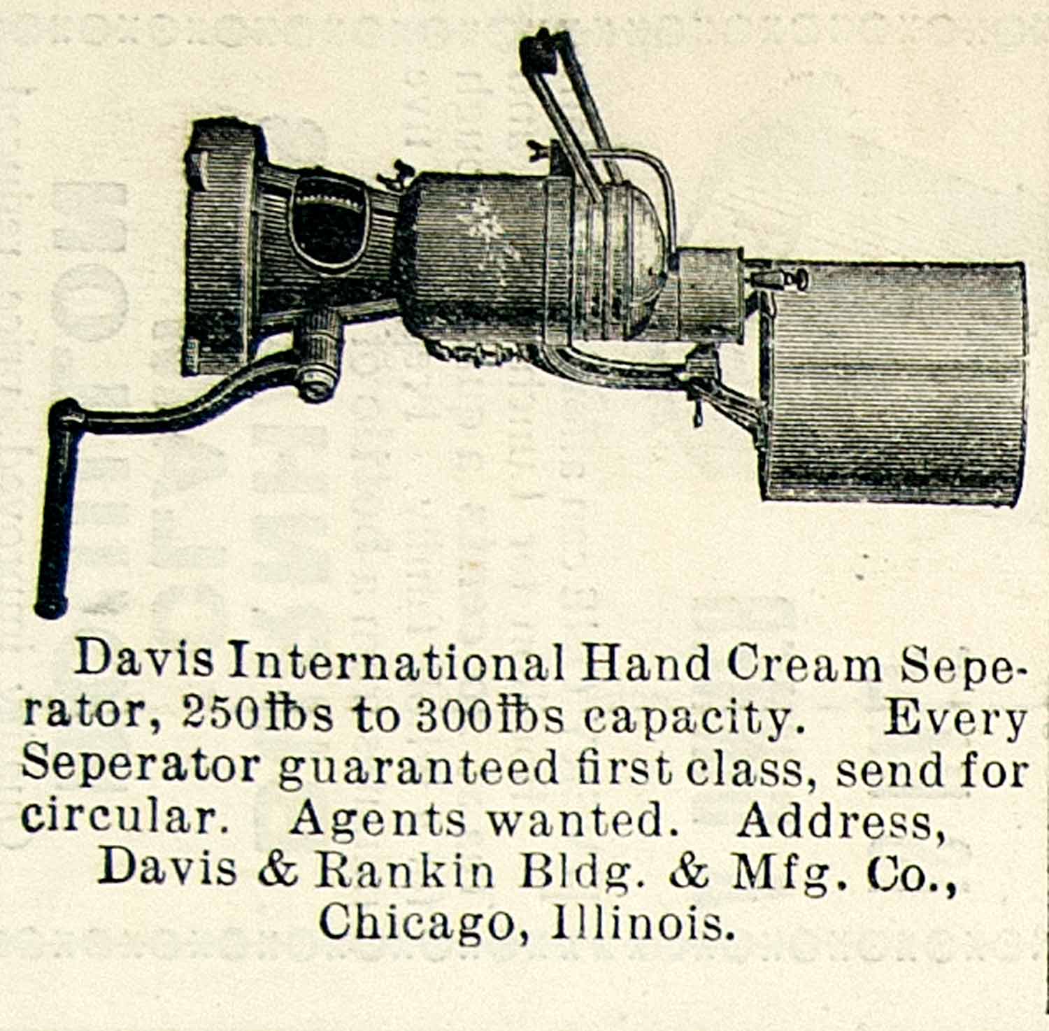 1894 Ad Davis Rankin International Hand Cream Separator Dairy Farming Milk CCG1