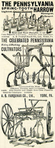 1894 Ad AB Farquhar Pennsylvania Spring Tooth Harrow Farm Machine CCG1