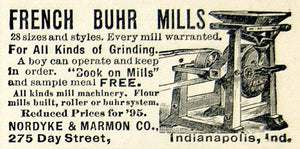 1895 Ad French Buhr Mill Grinder Nordyke Marmon 275 Day St Indianapolis IN CCG1