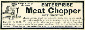 1895 Ad Enterprise Meat Chopper Tinned 3rd Dauphin St Philadelphia PA CCG1