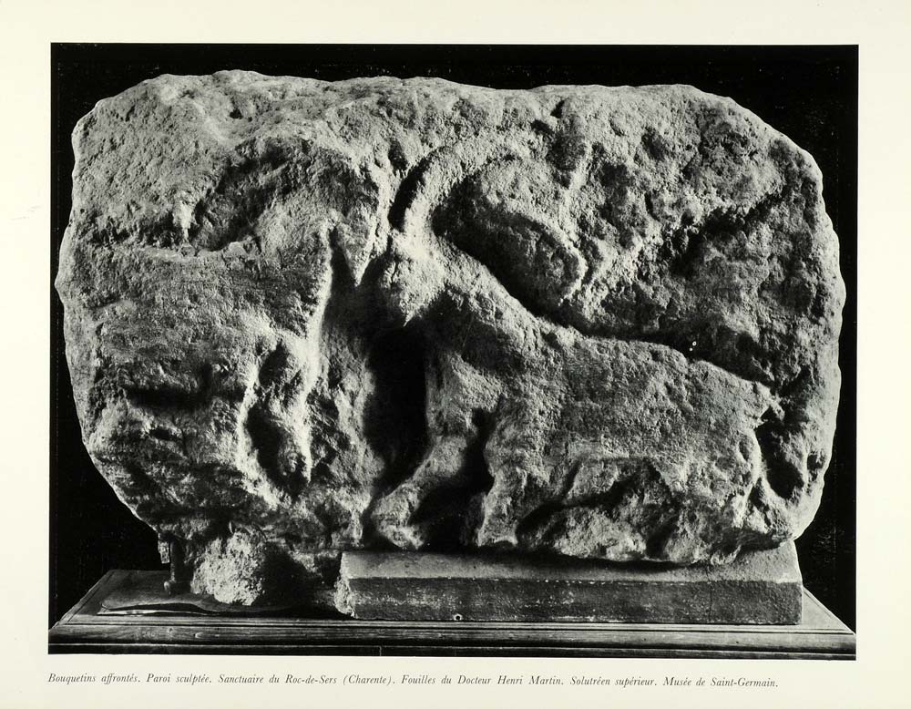 1953 Print Ibex Sculpture Carving Animal Wildlife Henri Martin Excavation CDA1