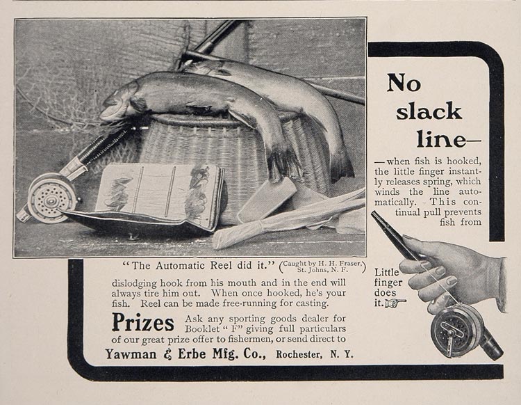 1902 Vintage Ad Yawman & Erbe Automatic Fishing Reel - ORIGINAL ADVERT