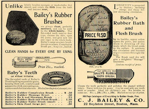 1907 Ad C.J. Bailey Rubber Bath Flesh Brushes Sanitary - ORIGINAL CL4
