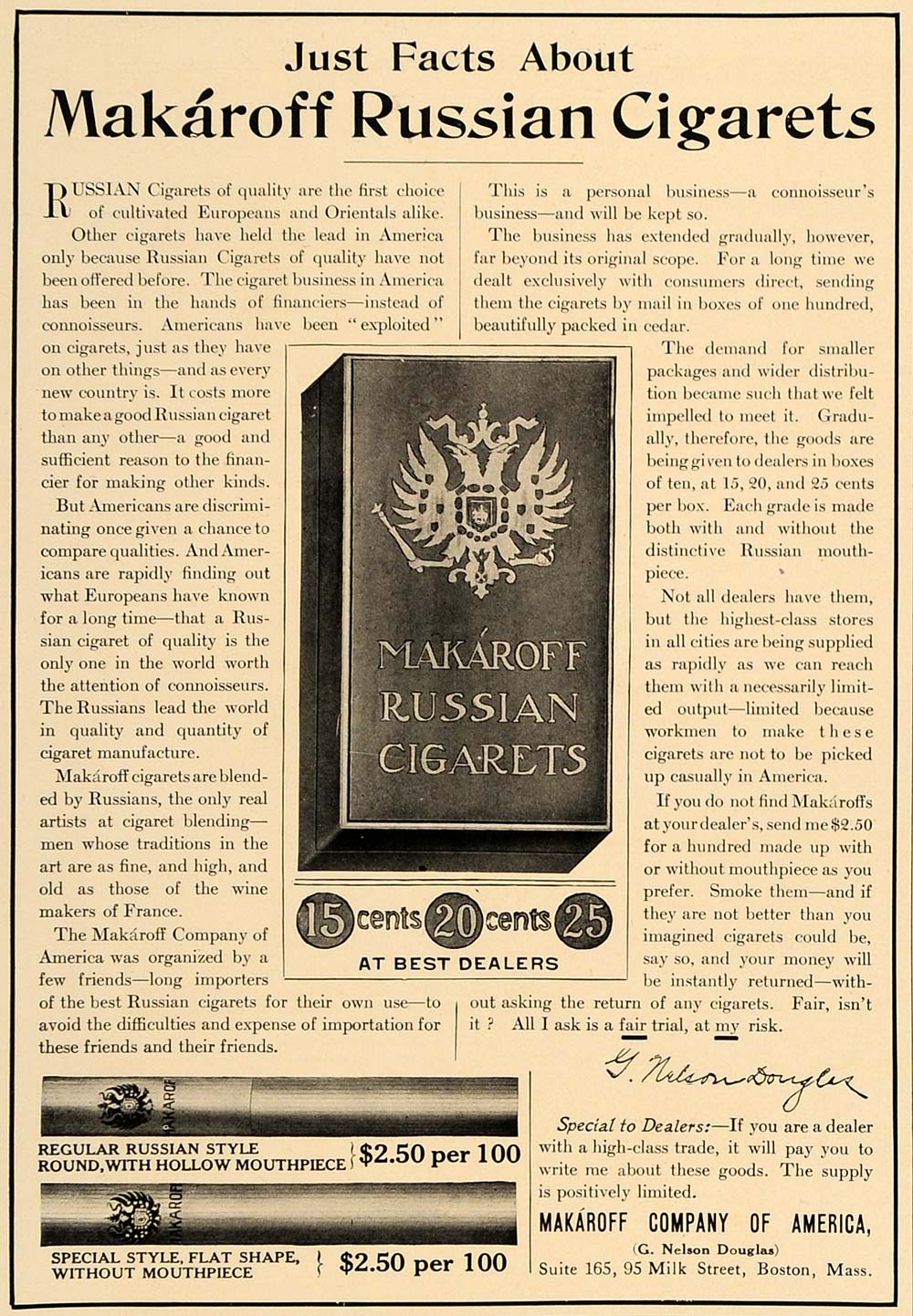 1907 Ad Makaroff Russian Cigarets Cigarettes Cigars - ORIGINAL ADVERTISING CL4