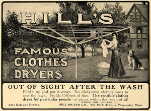 1907 Ad Hill's Clothes Dryer Outdoor Clothesline Mass. - ORIGINAL CL4