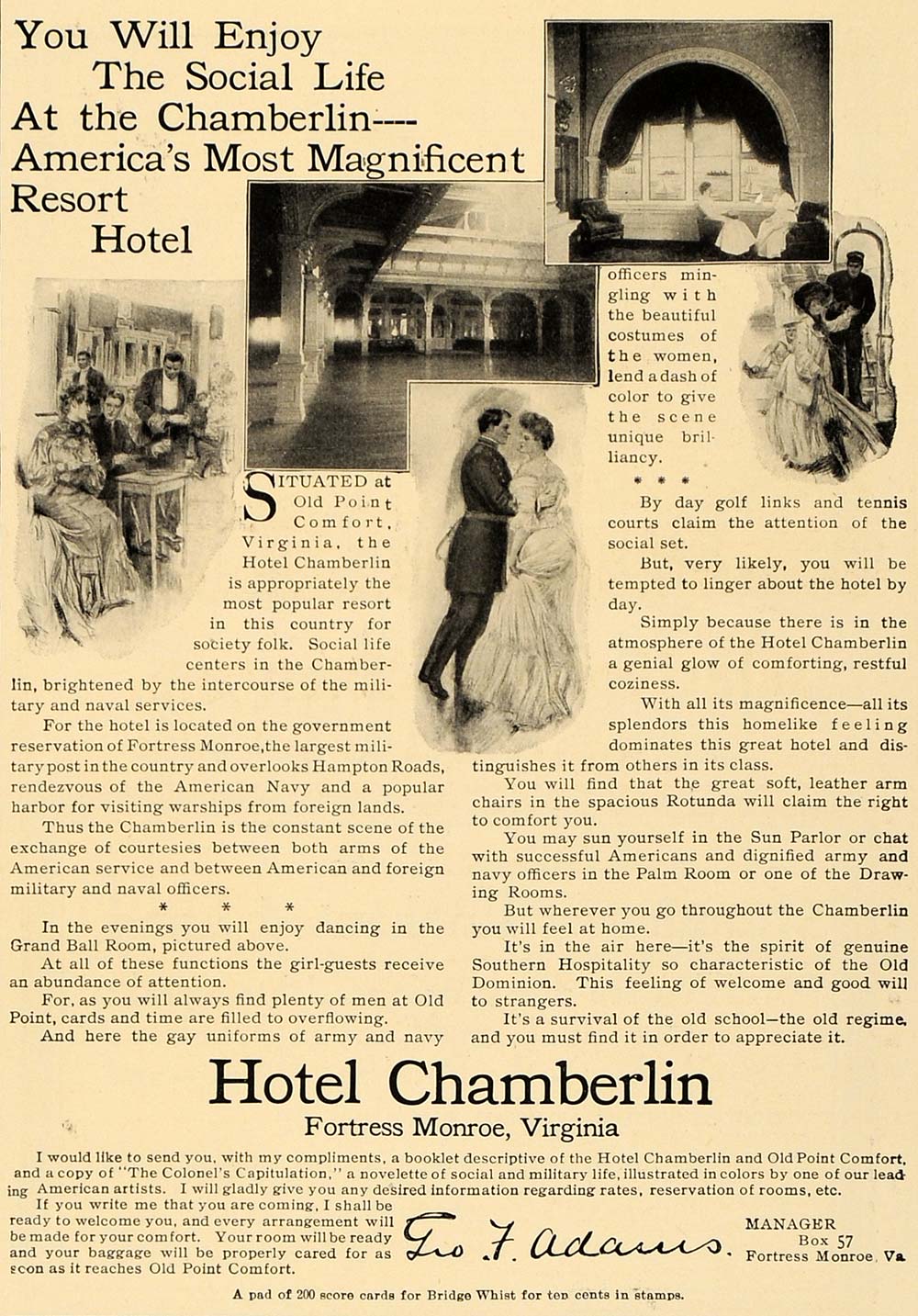 1906 Ad Hotel Chamberlin Fortress Monroe Virginia Image - ORIGINAL CL4