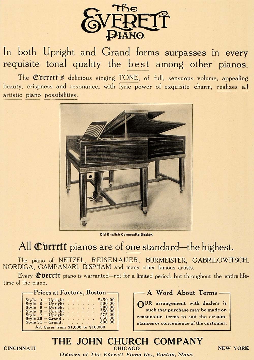 1907 Anzeige Everett Klavier aufrecht Flügel alt1907 Anzeige Everett Klavier aufrecht Flügel alt  