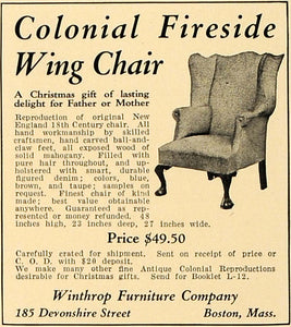 1923 Ad Colonial Fireside Wing Chair Winthrop Furniture - ORIGINAL CL4