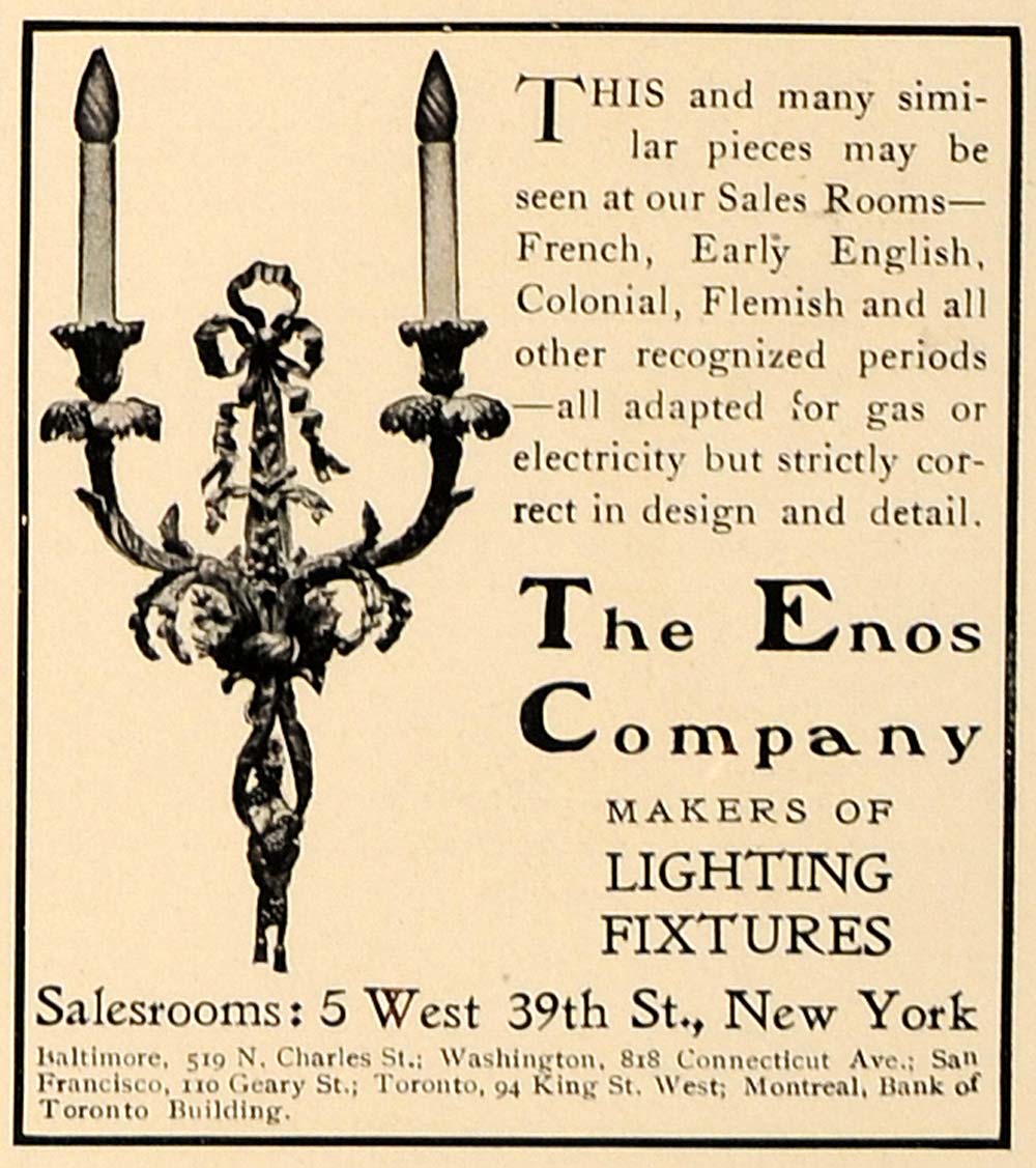 1906 Ad Enos Company Light Fixture French Early English - ORIGINAL CL4