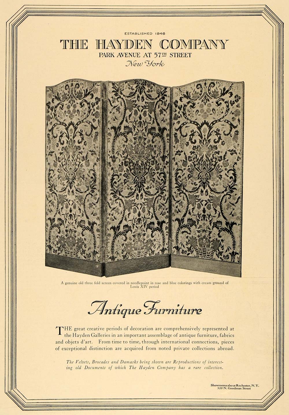 1924 Ad Haden Galleries Three Fold Screen Louis XIV - ORIGINAL ADVERTISING CL4