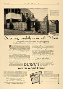 1926 Ad Robert C Reeves Dubois Woven Wood Fence House - ORIGINAL ADVERTISING CL6