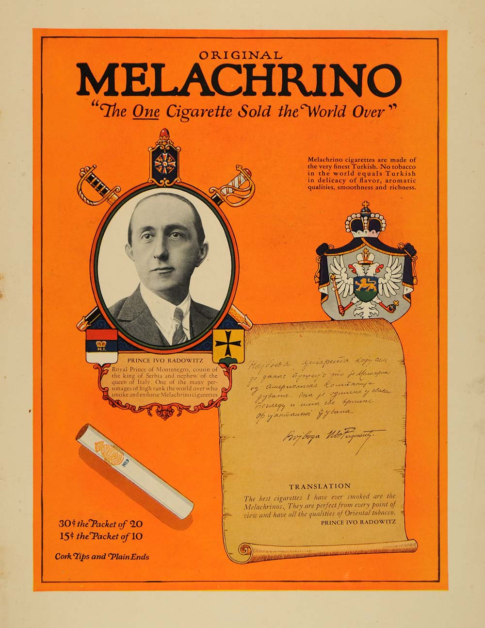 1927 Ad Melachrino Cigarette Prince Ivo Radowitz RARE - ORIGINAL ADVERTISING CL6