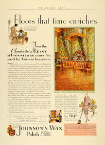 1928 Ad Johnson's Wax Chambre De La Reine Fontainebleau - ORIGINAL CL6