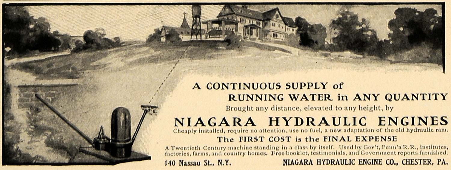 1905 Ad Niagara Hydraulic Engine Company Water Chester - ORIGINAL CL7