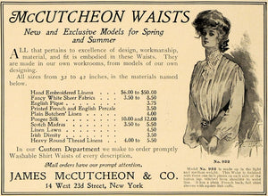 1905 Ad James McCutcheon Waists Models Womans Garments - ORIGINAL CL7