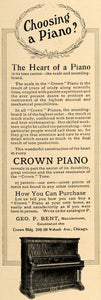 1906 Ad Crown Piano Geo P Bent Musical Instruments - ORIGINAL ADVERTISING CL8