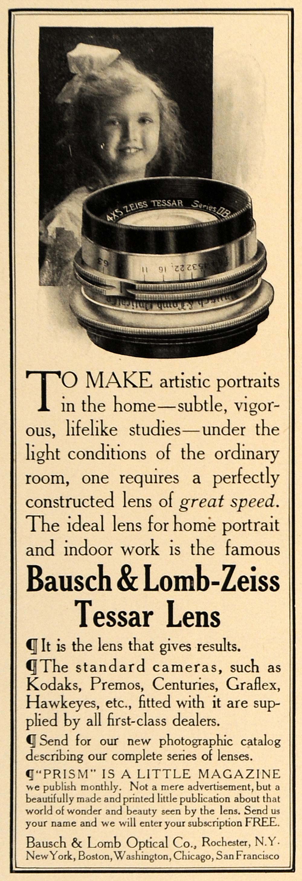 1907 Ad Home Portraits Bausch Lomb Zeiss Tessar Lens - ORIGINAL ADVERTISING CL9