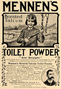 1907 Ad Hunting Mennens Borated Talcum Toilet Powder - ORIGINAL ADVERTISING CL9