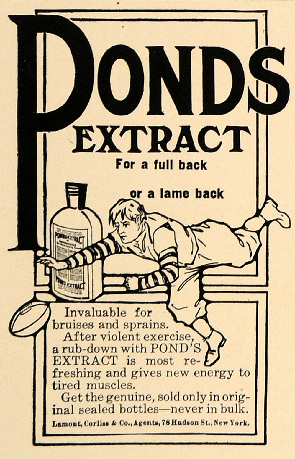 1907 Ad Muscle Energy Football Full Back Ponds Extract - ORIGINAL CL9