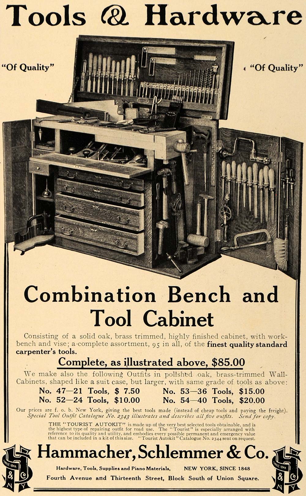 1907 Ad Hammacher Schlemmer Company Bench Tool Cabinet - ORIGINAL CL9