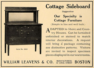 1907 Ad Cottage Sideboard Furniture William Leavens Co - ORIGINAL CL9