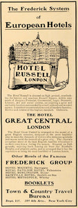 1907 Ad Hotel Russell London Frederick Group European - ORIGINAL ADVERTISING CL9