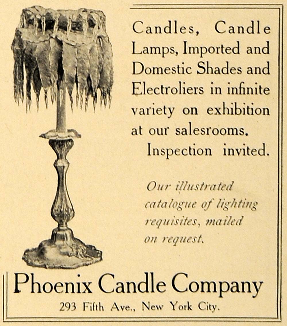 1907 Ad Phoenix Candles Lamps Shades Electroliers - ORIGINAL ADVERTISING CL9