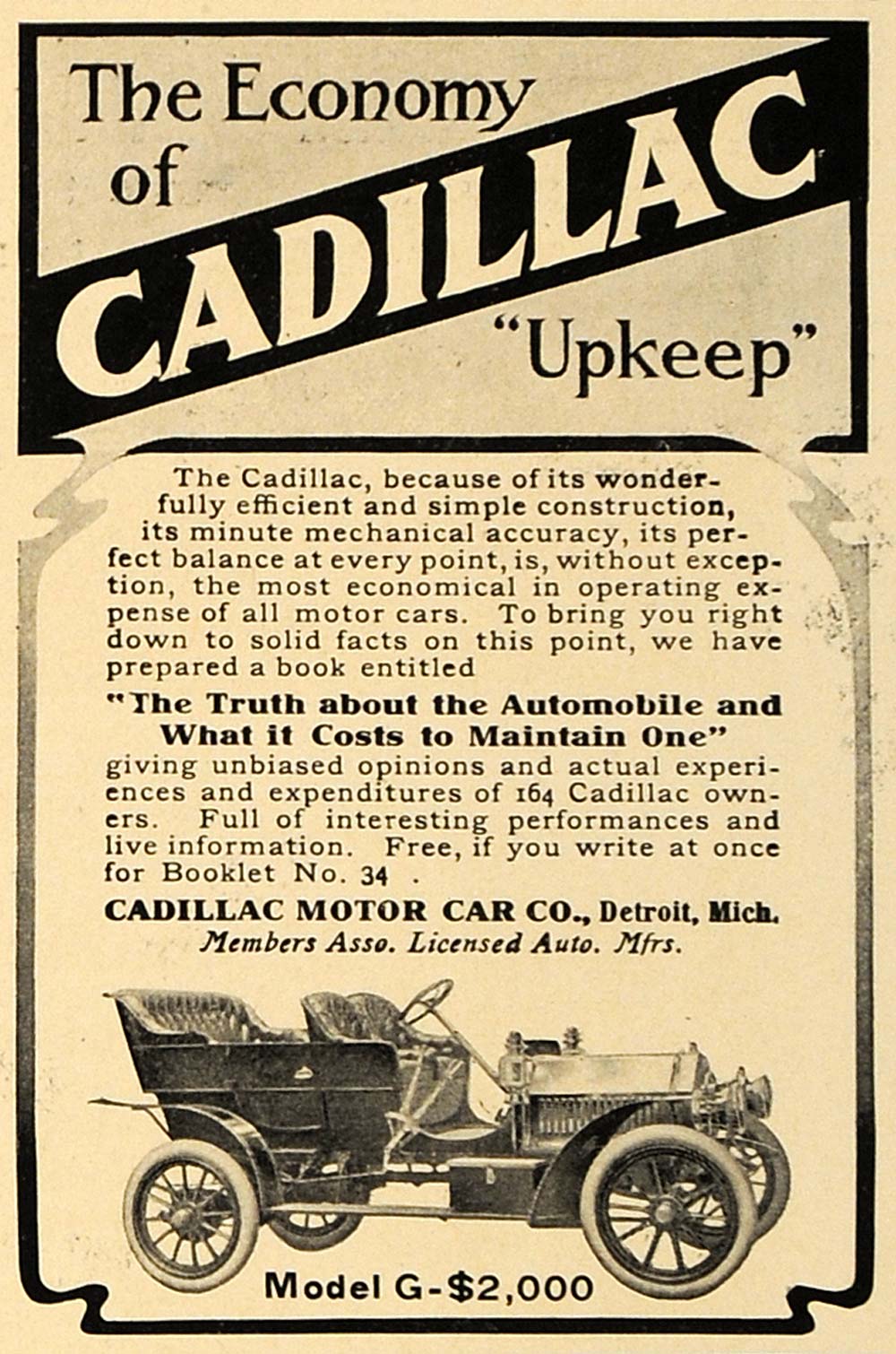 1907 Ad Cadillac Motor Car Model G Automobile Vintage - ORIGINAL ADVERTISING CL9