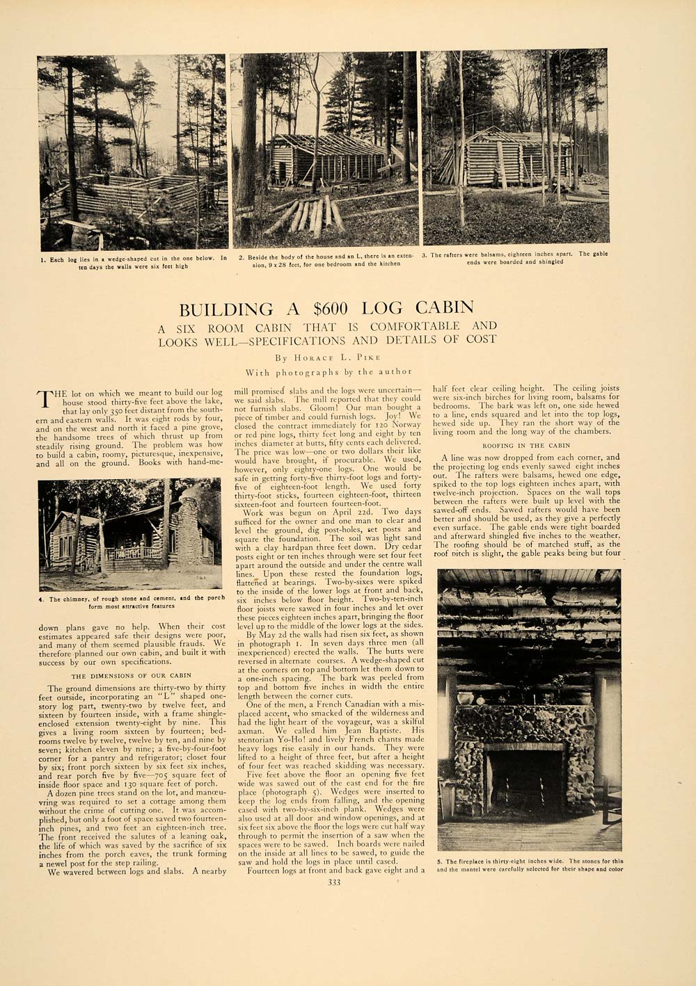 1906 Article $600 Log Cabin Building Construction Architecture Wood Forest CLA1