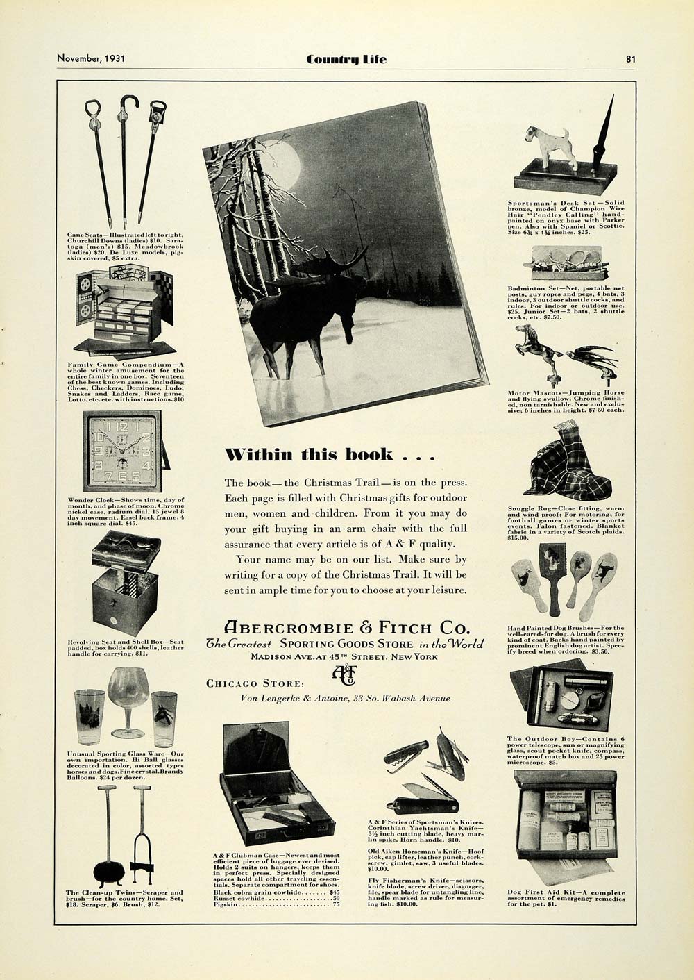 1931 Ad Abercrombie Fitch Sporting Goods Christmas Gifts Canes Hood CO ...