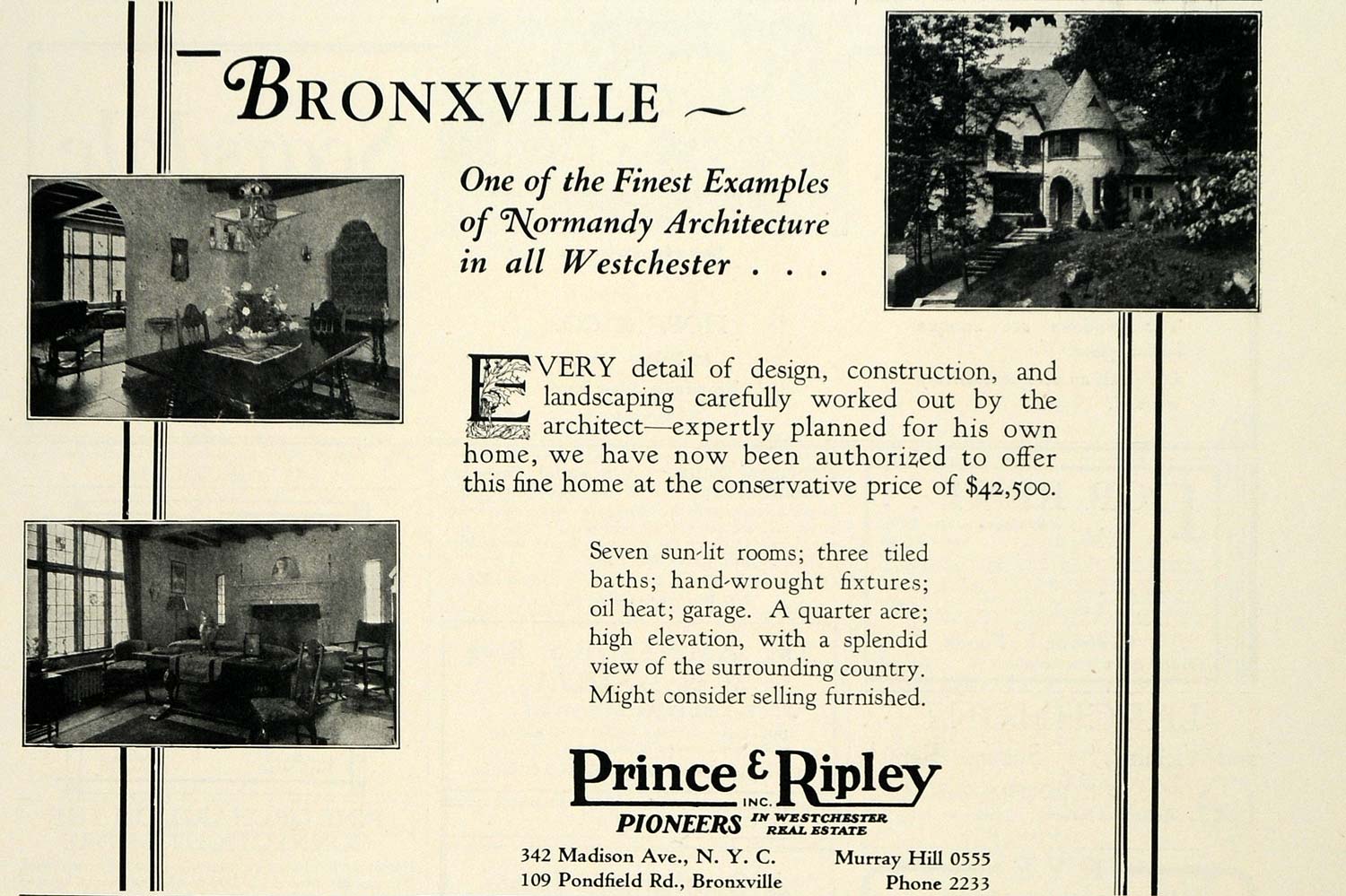 1929 Ad Prince Ripley Real Estate Bronxville NY Normandy Architecture COL2