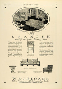 1927 Ad W.J. Sloane Spanish Living Room Decor Furniture Chairs Sofa Coffee COL3