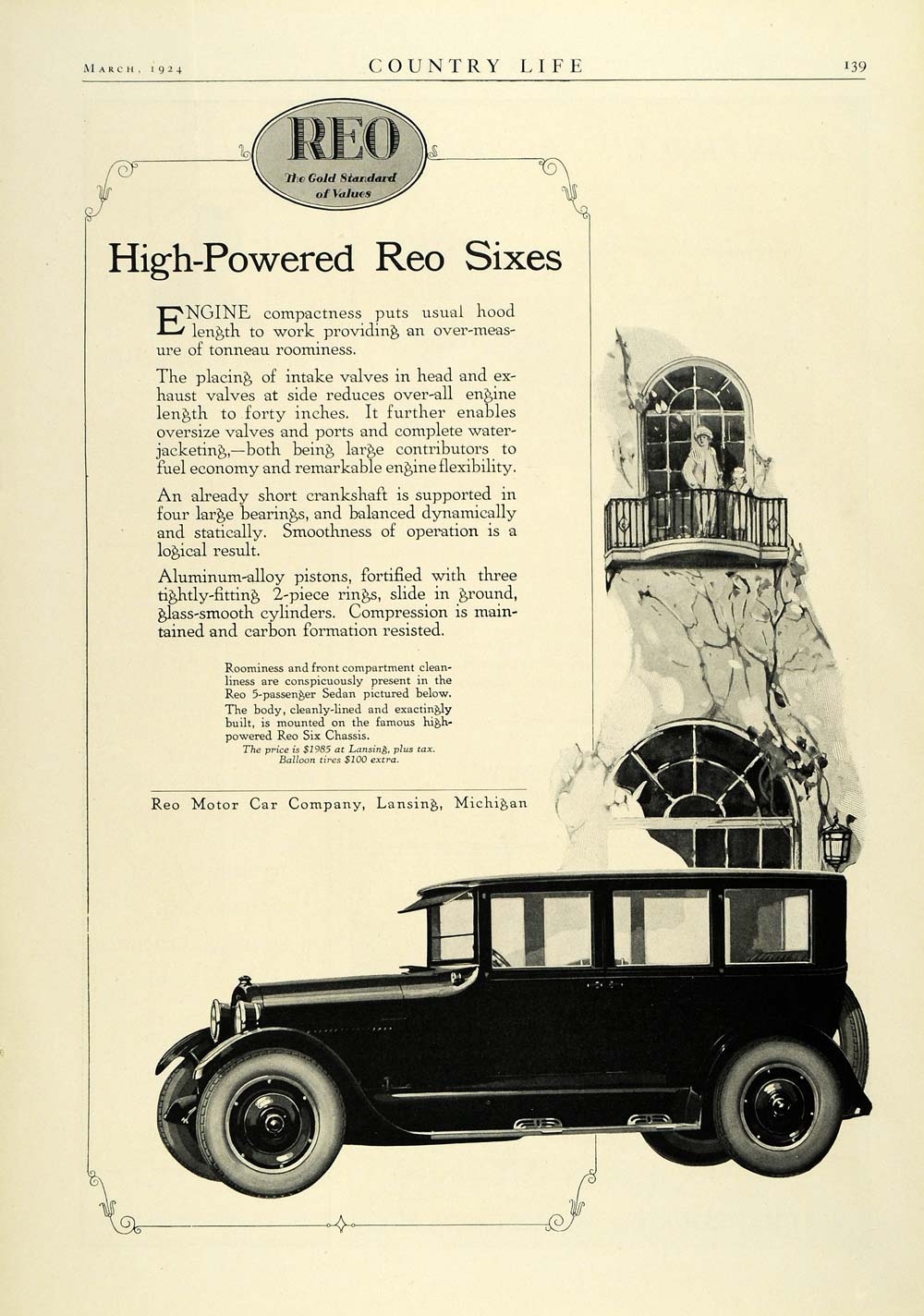 1924 Ad Antique Reo 6 Enclosed Sedan Car Automobile Specifications Lansing  COL3