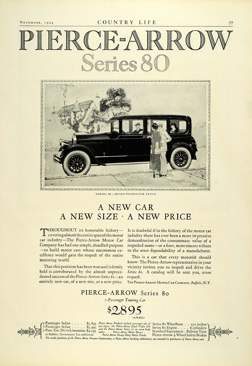 1924 Ad Antique Enclosed Pierce Arrow Series 80 Sedan Touring Automobile  COL3