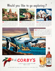 1950 Ad Corbys Whiskey Jas Barclay Peoria Canada Angkor Amne Cachin Parrot COLL1