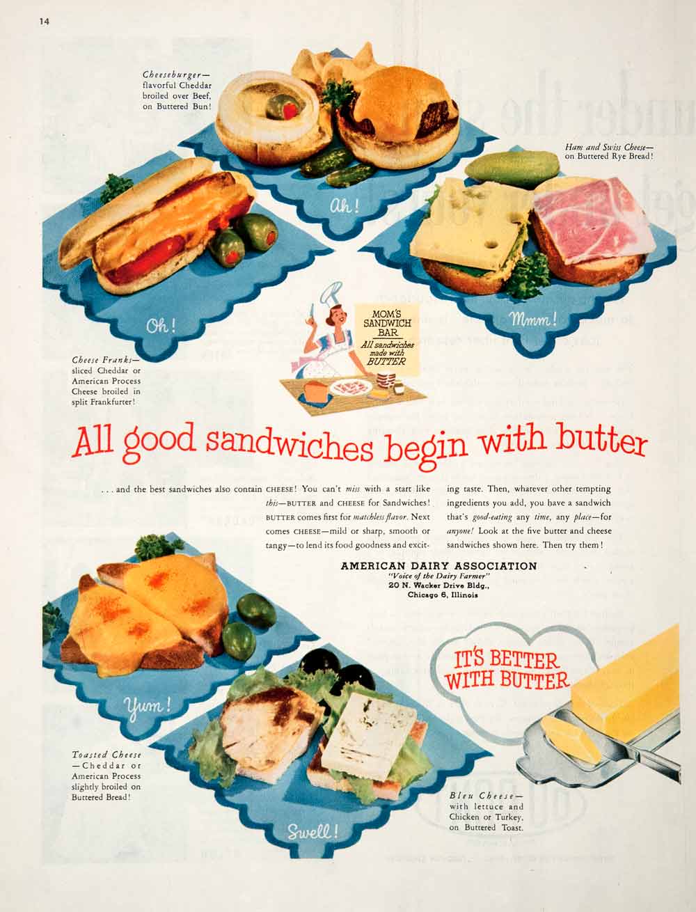 1952 Ad Butter Cheese American Dairy 20 N Wacker Drive Bldg Chicago COLL3