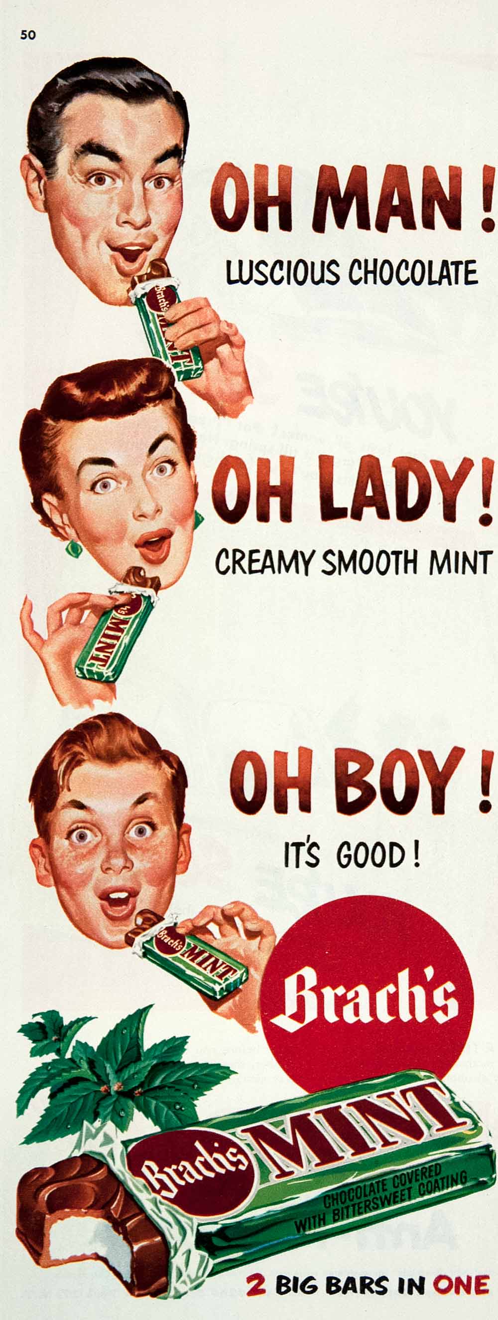 1950's Brach's Candy Vintage Ad, Advertising Art, Candy Jar, Retro