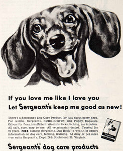 1951 Ad Sergeant's Dog Care Products Worms Fleas Vitamins Ticks Itching COLL3