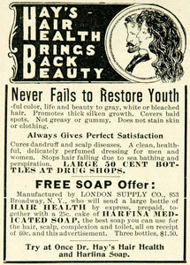 1899 Ad Hay's Hair Beauty Harfina Soap Health Medicated Shampoo COLL4