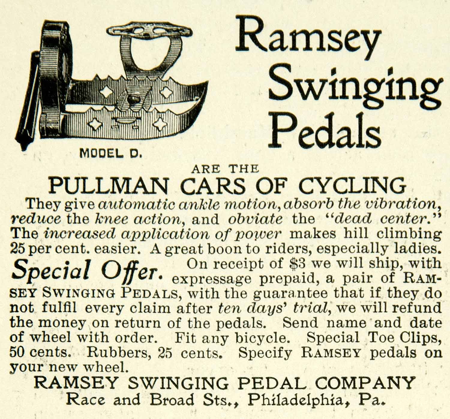1900 Ad Ramsey Swinging Pedals Philadelphia Bicycle Bike Biking Pullman COLL4