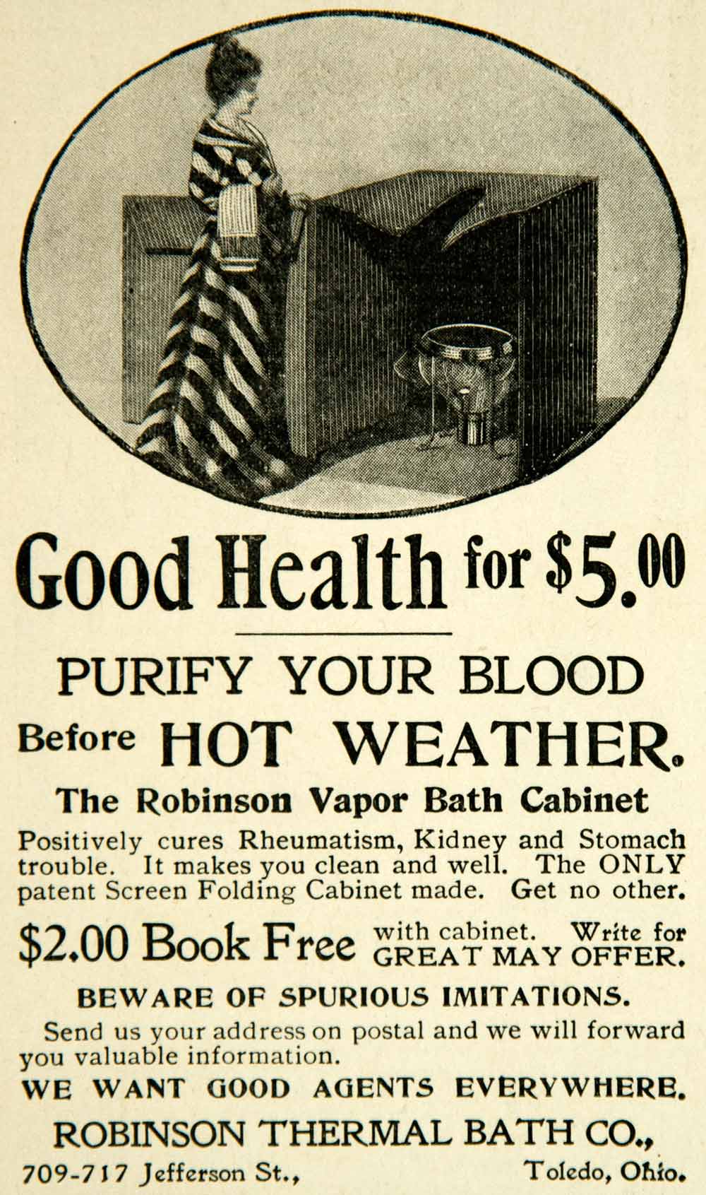 1900 Ad Robinson Thermal Bath Toledo Ohio Vapor Bath Cabinet Rheumatism COLL4