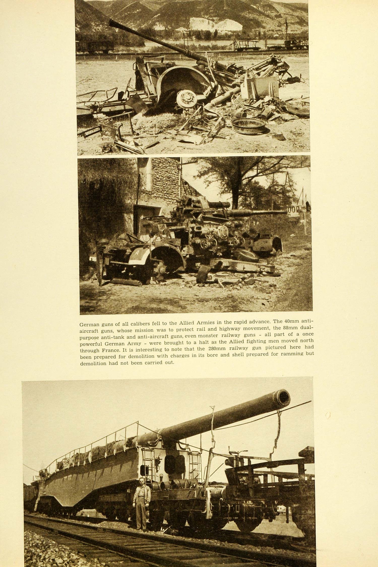 1945 Print German Guns Allied Army Anti Aircraft Weapon Wartime France CON1