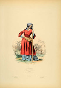 1870 Engraving French Shepherdess Costume Dress France - ORIGINAL COS6