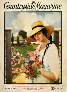 1916 Cover Countryside Lady Sun Hat Flowers Garden Artist Katharine CSM1