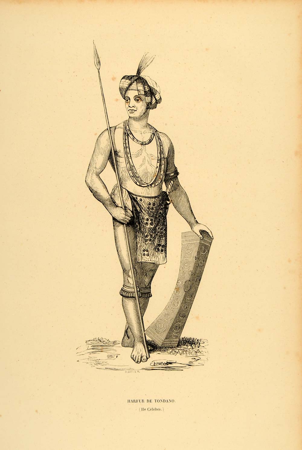 1843 Engraving Costume Man Sulawesi Indonesia Celebes - ORIGINAL CW1