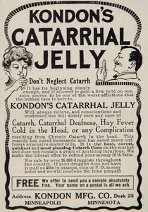 1907 Ad Catarrh Deafness Cure Quackery Kondon Jelly - ORIGINAL ADVERTISING DEAF