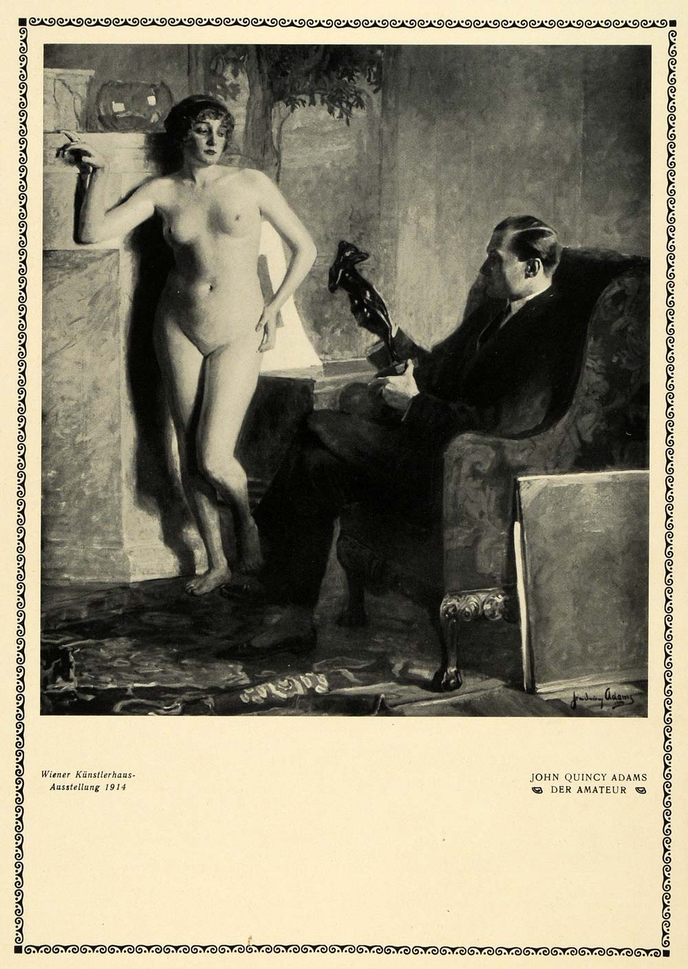 1914 Print Amateur Nude Women Model Statue Man Painting John Quincy Ad –  Period Paper Historic Art LLC