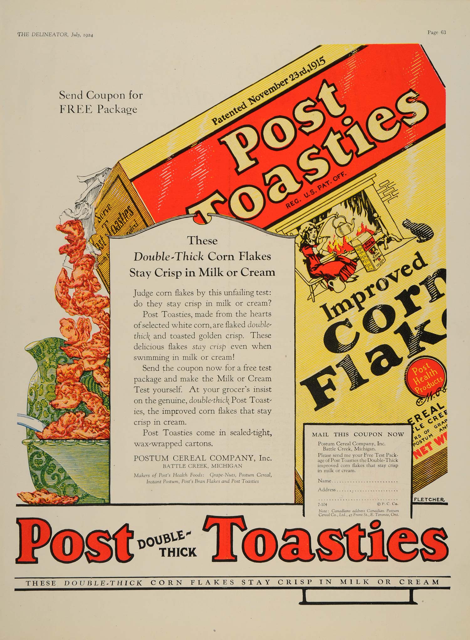 1924 Ad Post Toasties Corn Flakes Cereal Fletcher Battle Creek Mi