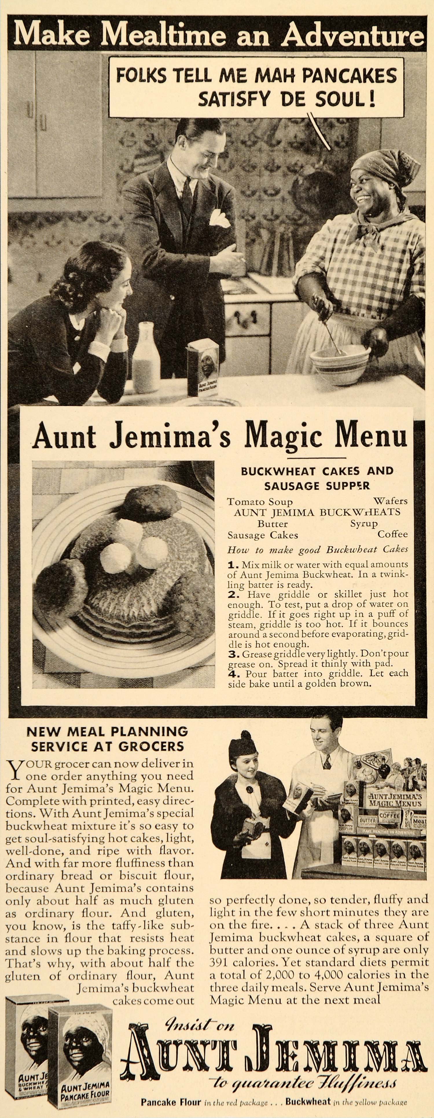 1936 Ad Aunt Jemima Pancake Flour Breakfast Food Box Mix Menu Buckwheat Maid DL2